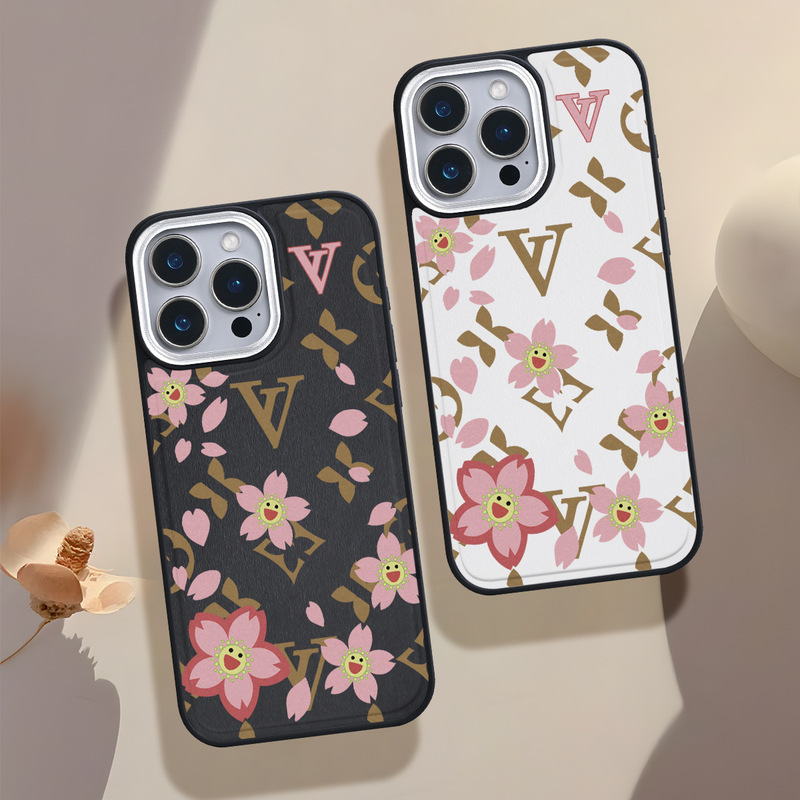 Lv Style Luxury Retro Flower Apple 16 Premium 13 Phone Case 15Pro Full Coverage 12 Drop-Resistant 14