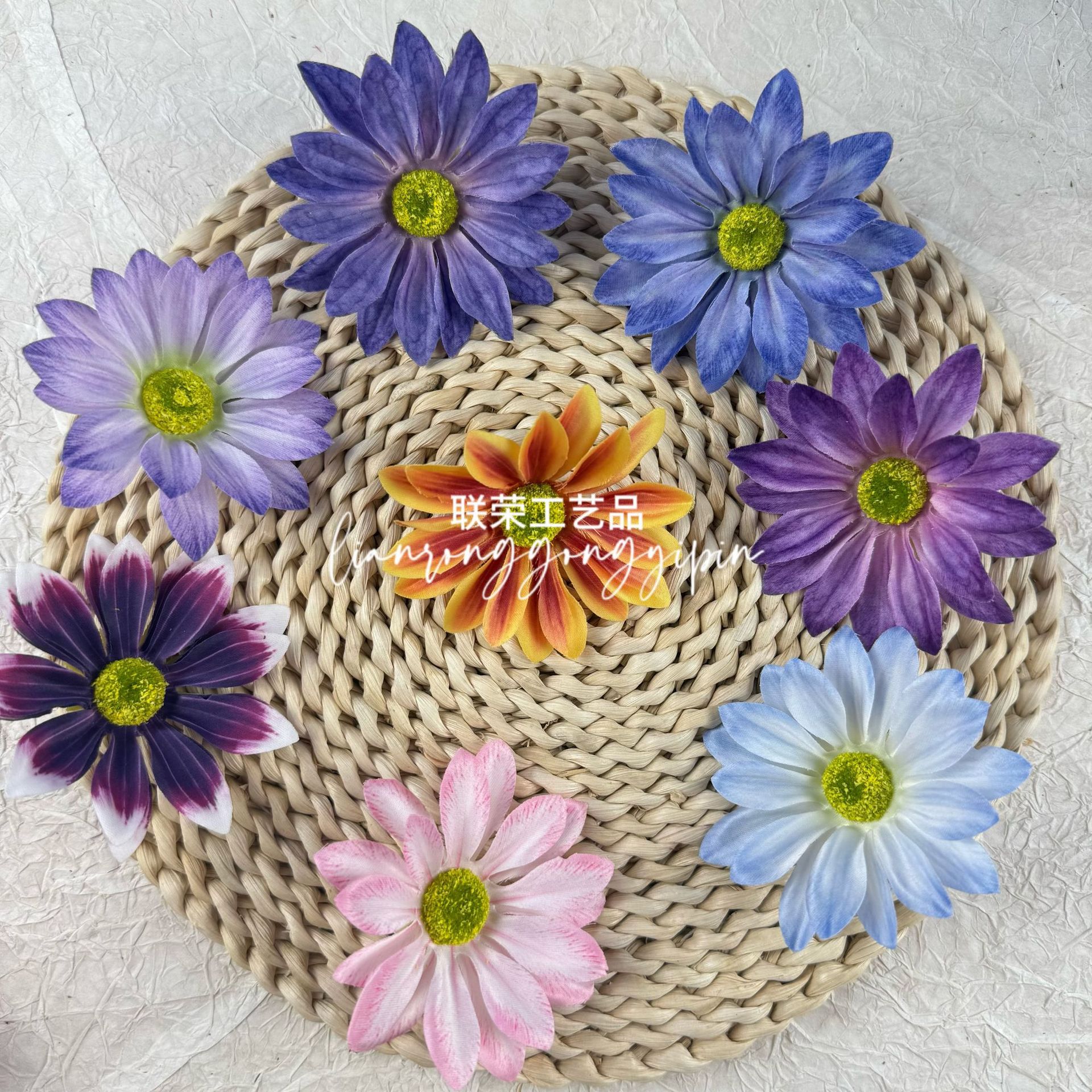 Colorful Daisy Flower Head Artificial Flower DIY Handmade Shoe Flower Hat Flower Hairpin Headdress Summer Seaside Check-In Photo Flower