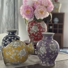 新中国式パステル陶磁器花瓶青花磁器客間玄関生け花器デスクトップ家庭装飾品シャクヤク花花瓶