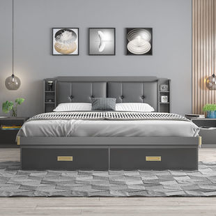 Jiaxingjia Pneumatic High Box Storage Bed 1.8m Modern Casual Master Bed 1.5 Small Apartment 1.2m Double Bed