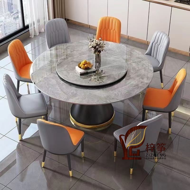 Italian Light Luxury Dining Table and Chair Combination Hotel Modern Round Table Simple Round Slate Small Apartment Turntable Dining Table Home