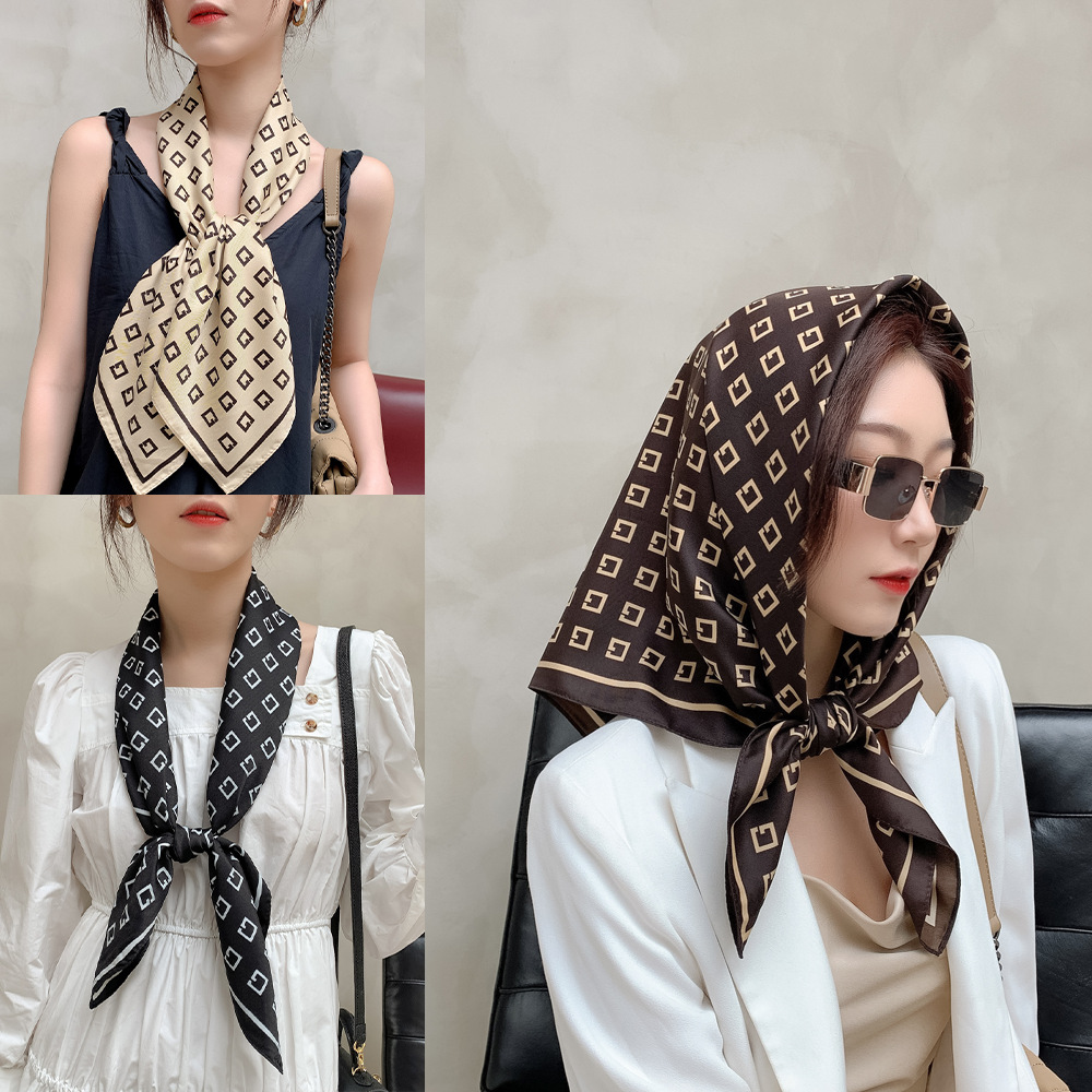 90 Cm Large Square Scarf European American Style Patterned Shawl Neck Warmer Silk Material Breathable Sweat Absorbent Sun Protective_voghion.com