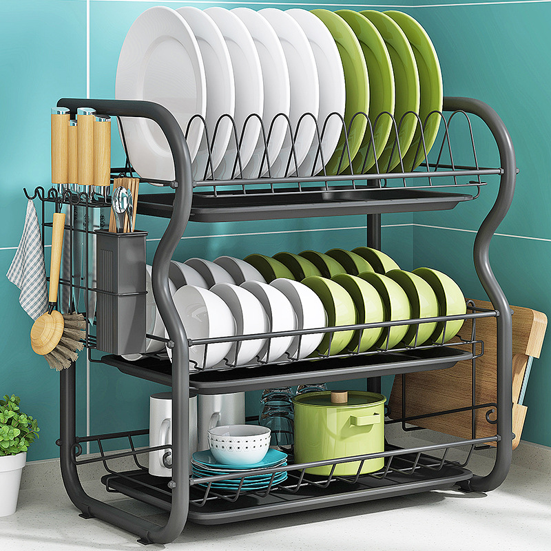 Dish rack, countertop arrangement, draining dish rack, bowl, chopstick tube, tableware storage, multi-functional kitchen rack, knife and fork