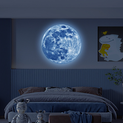 Cross-border Green Light Blue Light Pink Moon Wall Sticker Creative Home Pvc Luminous Moon Sticker Children's Room Wall Sticker