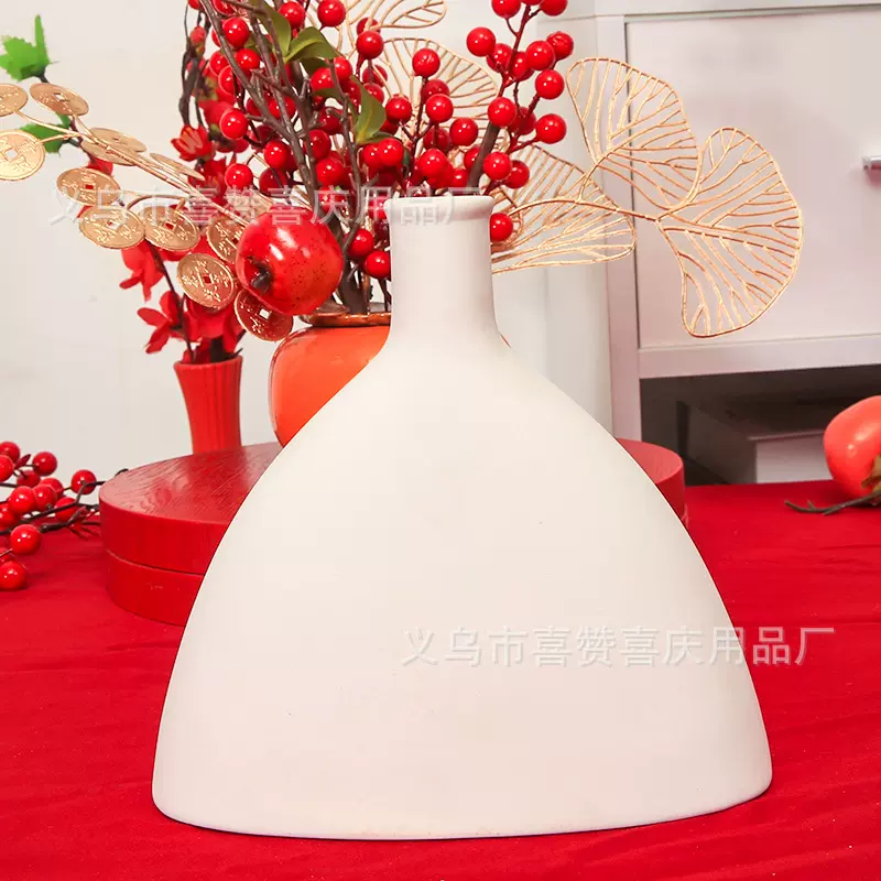 圆扁订婚结婚婚庆陶瓷花瓶干花装饰摆件创意家居民宿客厅素胚花瓶