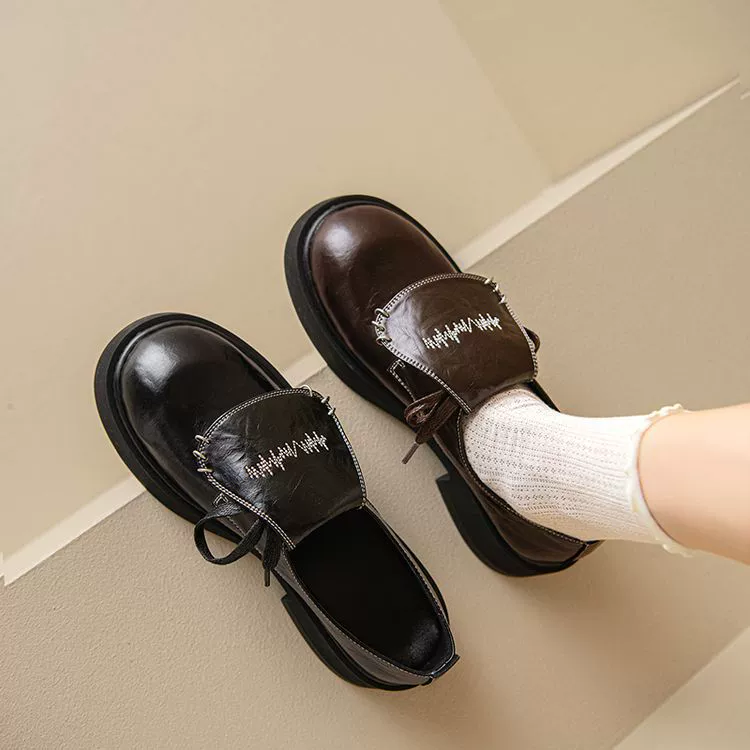 Британские стили повседневные толстые каблуки JK униформа маленькие кожаные туфли весной и осенью новые круглые туфли на шнуровке Lefu сладкие женские туфли