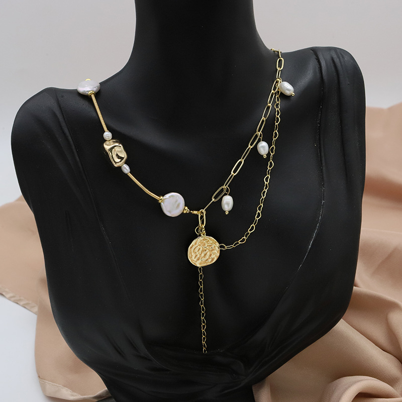 Collar de perlas barroco natural de agua dulce collar de perlas de temperamento de doble cuentas 18k joyas chapadas en oro real