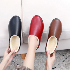 Winter new style women's velvet warm anti-slip lazy one-legged indoor and outdoor half-cup home waterproof PU cotton slippers