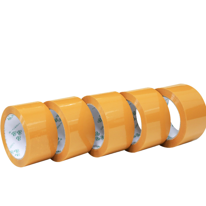 Cinta de sellado al por mayor del fabricante, rollo grande de BOPP en stock para embalaje exprés, cinta de sellado amarilla de alta adherencia.