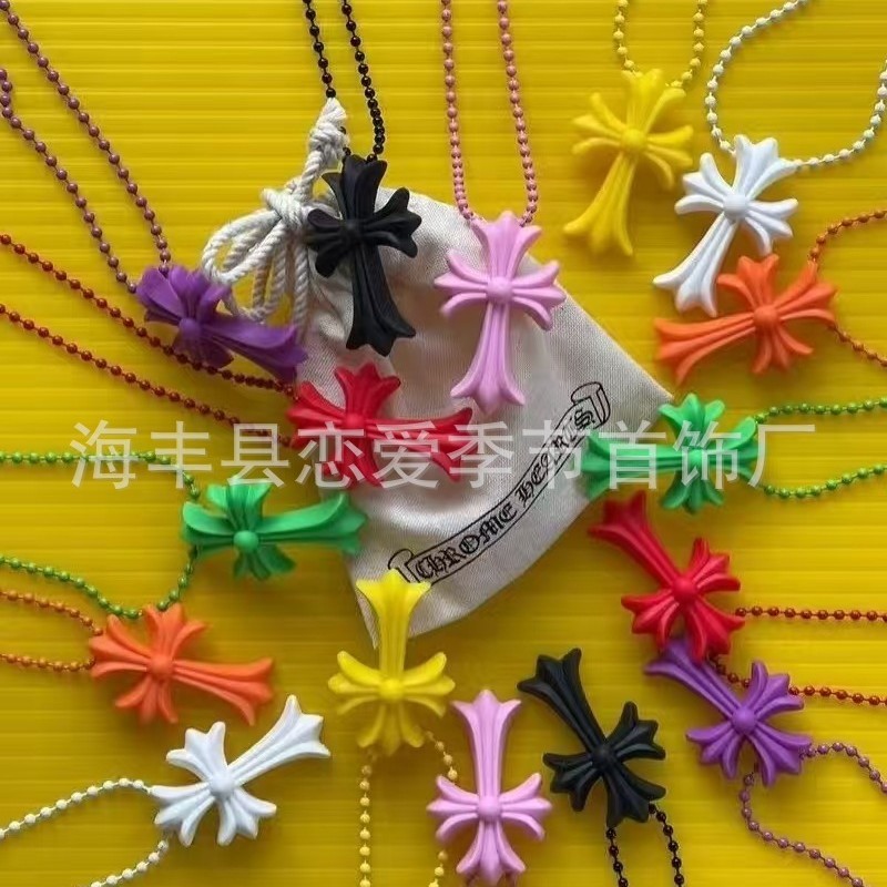Trendy Brand Ch Chrome Hearts Punk Hip-Hop Colorful Cross Necklace Versatile Unisex Jewelry Sweater Chain Trendy Brand Ch Chrome Hearts Punk Hip-Hop Colorful Cross Necklace Versatile Unisex Jewelry Sweater Chain
