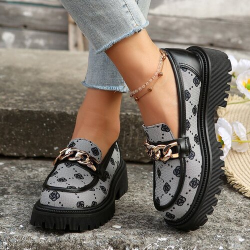2025 New Model Cross-Border International Trade Wide-Fit Chain Loafers Slip-On Thick Sole Japanese Style Amazon TEMU Dropshipping