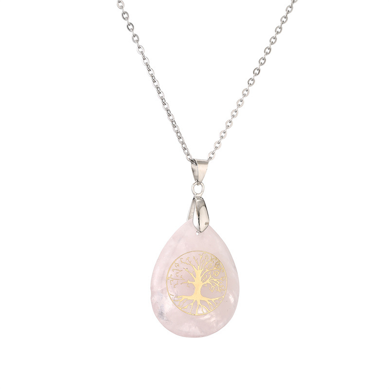 1 Piece Quantity Classical Tree Water Droplets Stainless Steel Natural Stone Pendant Necklace In Bulk