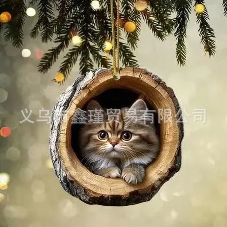Nuevo agujero de árbol transfronterizo gatos decoraciones de Navidad colgantes de árbol de Navidad colgantes de acrílico plano 2D