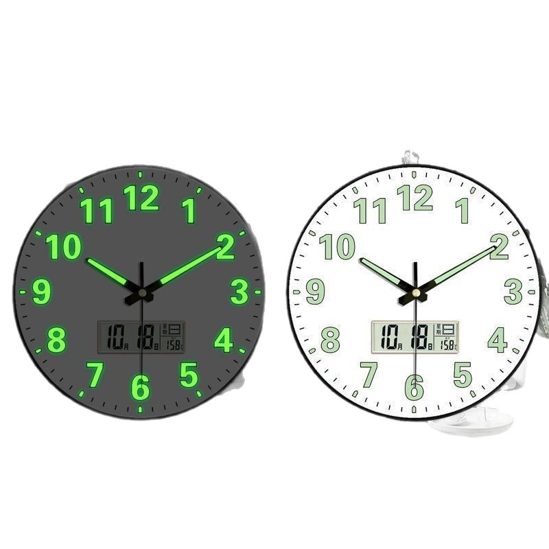 夜光掛け時計寝室静音時計客間寝室家庭用軽贅沢エネルギー夜光時計掛け壁がシンプルで上品である|undefined