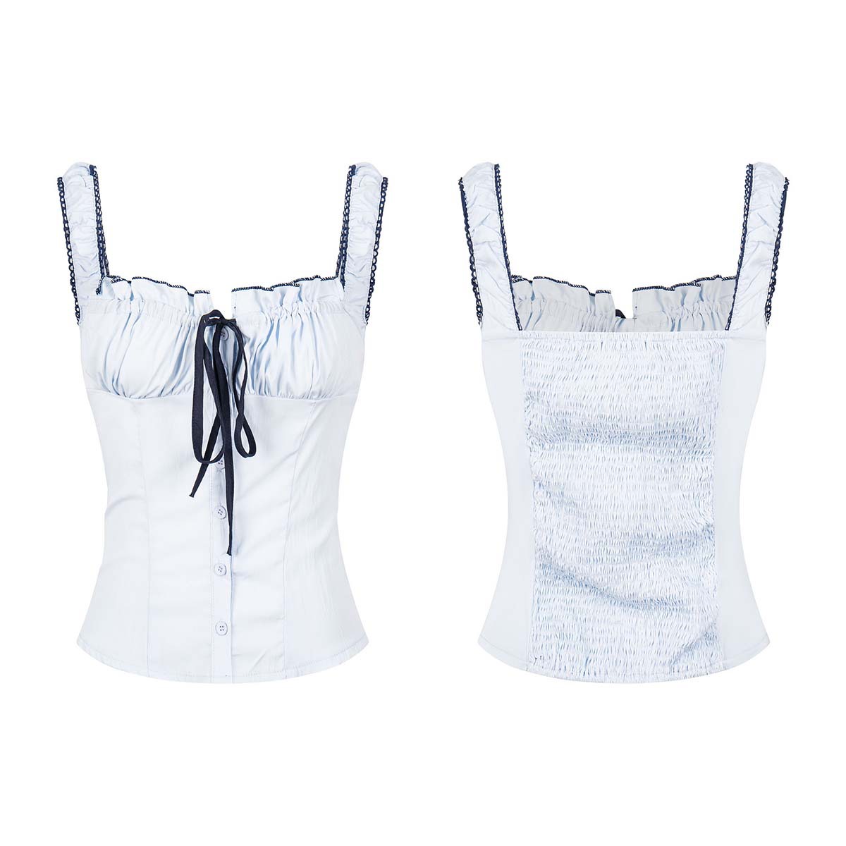 UNBDNS Sweet Style Blue Tie-Waist Cardigan Camisole Women's Summer Versatile Lace-Up Sleeveless Top Korean Style