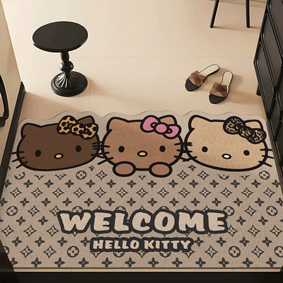 Avtomobil döşəmə paspasları – Mat, Wear-Resistant, Dust-Removing, Non-Slip Foot - presbyopia-black-leather-hello-kitty-4060cm-silk-circle