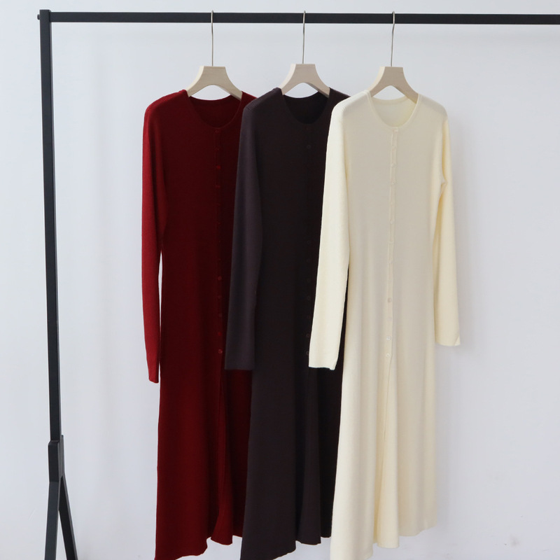 Autumn and Winter Long Knitted Jacket Wool Blended Knitted dress French Simple Knitted Sweater Elegant Cardigan