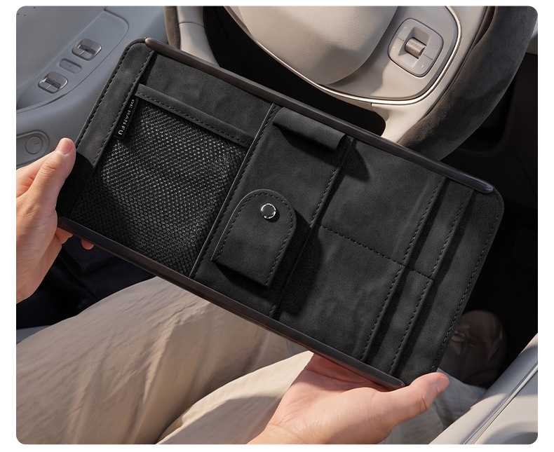 Car sun visor storage bag, multifunctional car suede glasses holder, card holder, driver's license and document storage holder