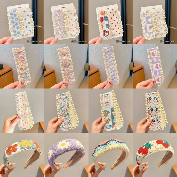 Children's Sweet Floral Knitted Headband with Bangs, Hair Patch, Magic Hair Patch for Girls, Non-Pressing Hair Hoop, Face Wash Headwear