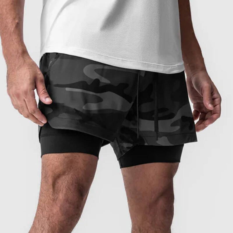 Crazy Muscle Men's Running Shorts Double Fake Two-Piece Sports Fitness Breathable Basketball Training American Jogging Pants