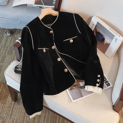 Demi-season elegant short classic velvet classic suit jacket