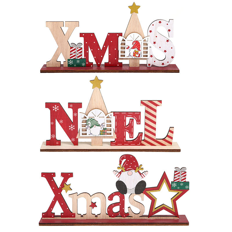 Transfronterizo nueva Navidad DIY creativo Inglés carta tarjeta de escritorio de madera pequeña decoración mesa regalo de Navidad