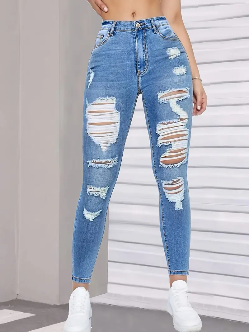 Pantalon en jean moulant et polyvalent à taille haute, élastique et ajouré, tendance 2025, pour femmes, collection européenne et américaine._voghion.com