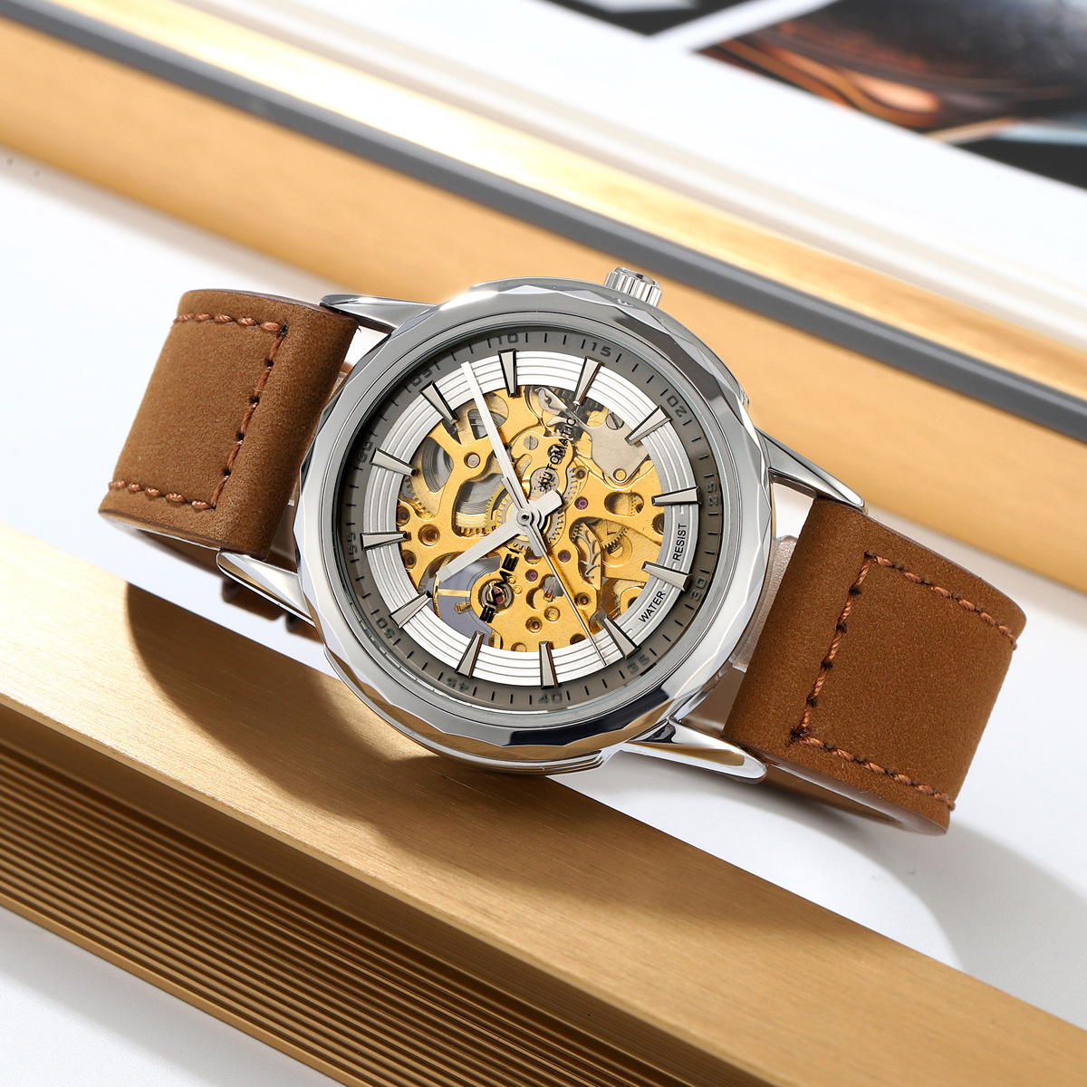 Reloj mecánico automático retrógrado simple, esfera grande, relojes de hombres de negocios, regalos al por mayor, comercio exterior, personalización