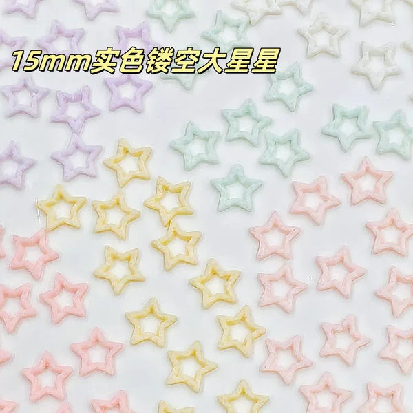 15mm Solid Color Sugar Large Hollow Star Macaron Dopamine Pentagram Nail Art Doll Clothing Pain Bag Planner