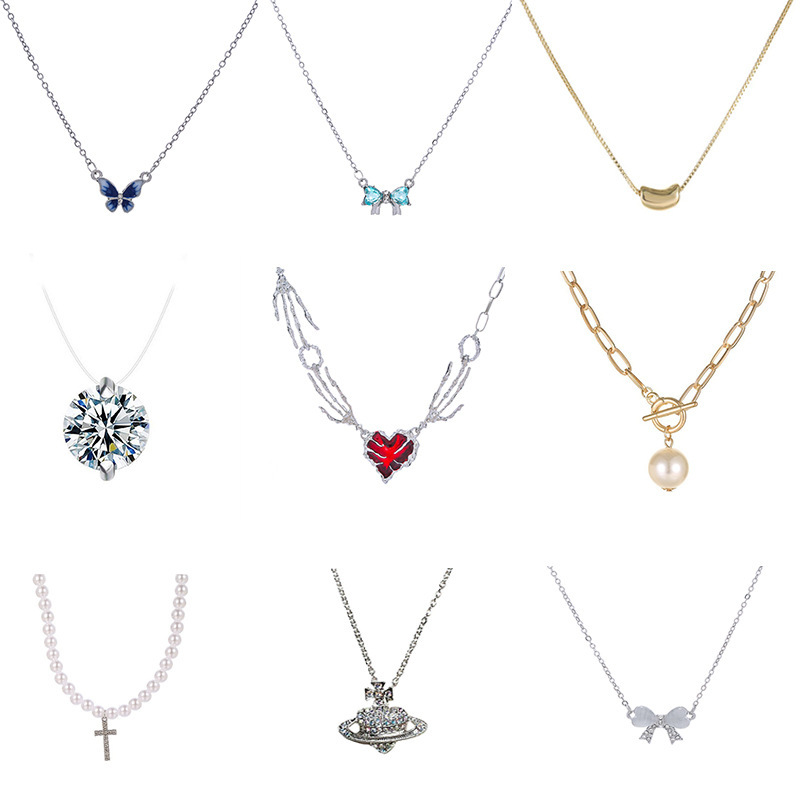 Cross pearl chain red love necklace hand clavicle chain neck chain ghost claw zircon bow necklace wholesale Cross pearl chain red love necklace hand clavicle chain neck chain ghost claw zircon bow necklace wholesale