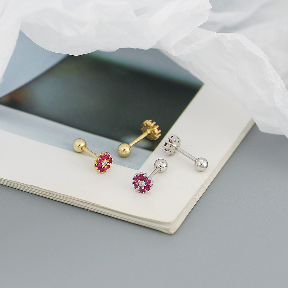 Fashion Flower Sterling Silver Zircon Ear Studs 1 Pair