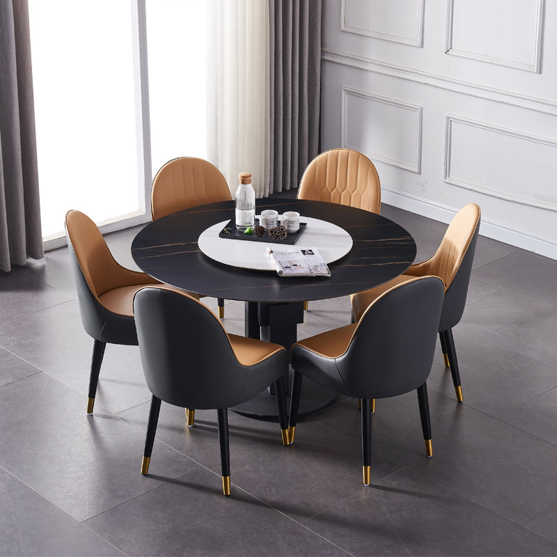 Italian Light extravagance dining table and chair combination household circular Having dinner turntable round table modern Simplicity Table