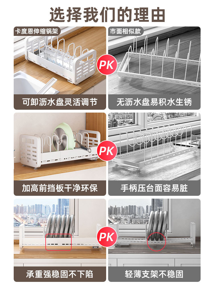 2F可伸縮廚房鍋架置物架瀝水櫥櫃吊櫃內放鍋架子家用盤子鍋具收納