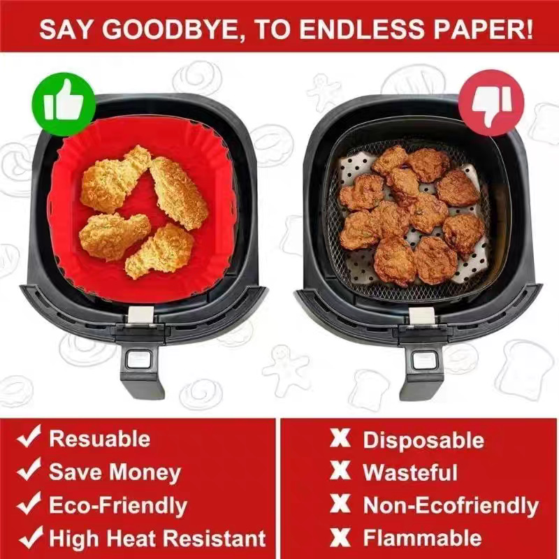 Nueva bandeja de silicona para freidora de aire, bandeja de silicona para freidora de aire para hornear