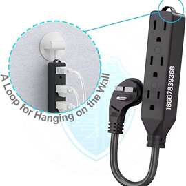 电缆 3 英尺扁平插头延长线/电线,多插座 - 3 爪斜角插头延长线