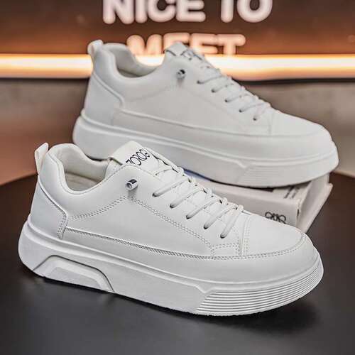 Men's all-season slip-on black leather shoes, versatile casual sports shoes, thick sole, height increasing, waterproof men's board shoes