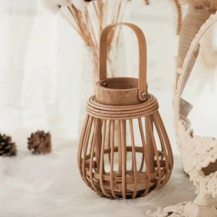 New Chinese-Style Bamboo and Rattan Woven Lantern Storage Basket, Desktop and Floor Storage, Zen-Inspired, Simple, Mini Handmade Zen Style