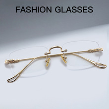 新款防蓝光无框切边抗疲劳高清金属高档眼镜超轻无边框眼镜架时尚