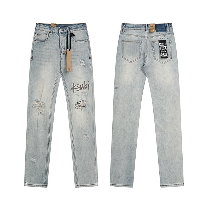 Ksubi トレンディなパープル新 AM スプラッシュインクプリントハイストリートレトロリッピングカジュアルメンズとレディーススリムジーンズ|undefined