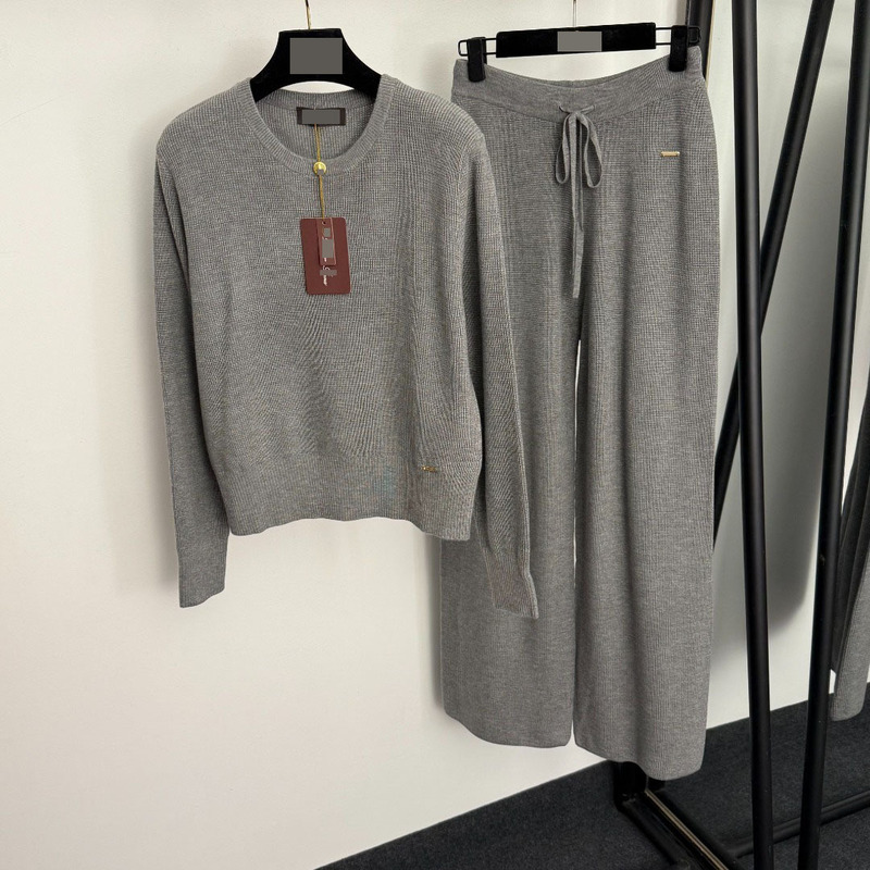 Shenzhen Nanyou Classy Export Hot-Selling Jacquard Plaid Pullover Long-Sleeved Knitwear Top High-Waisted Wide-Leg Knitted Pants Shenzhen Nanyou Classy Export Hot-Selling Jacquard Plaid Pullover Long-Sleeved Knitwear Top High-Waisted Wide-Leg Knitted Pants