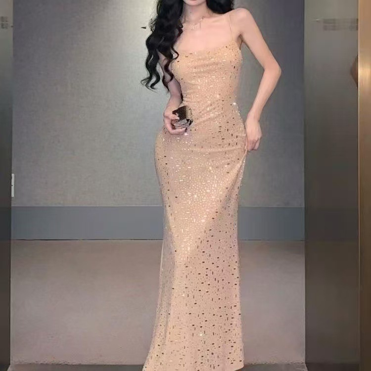 GraceChic Sexy Plus Size Elegante Vestito Lungo Estivo a Sirena con Spalline Sottili e Lavorazione Pesante di Alta Qualità_voghion.com