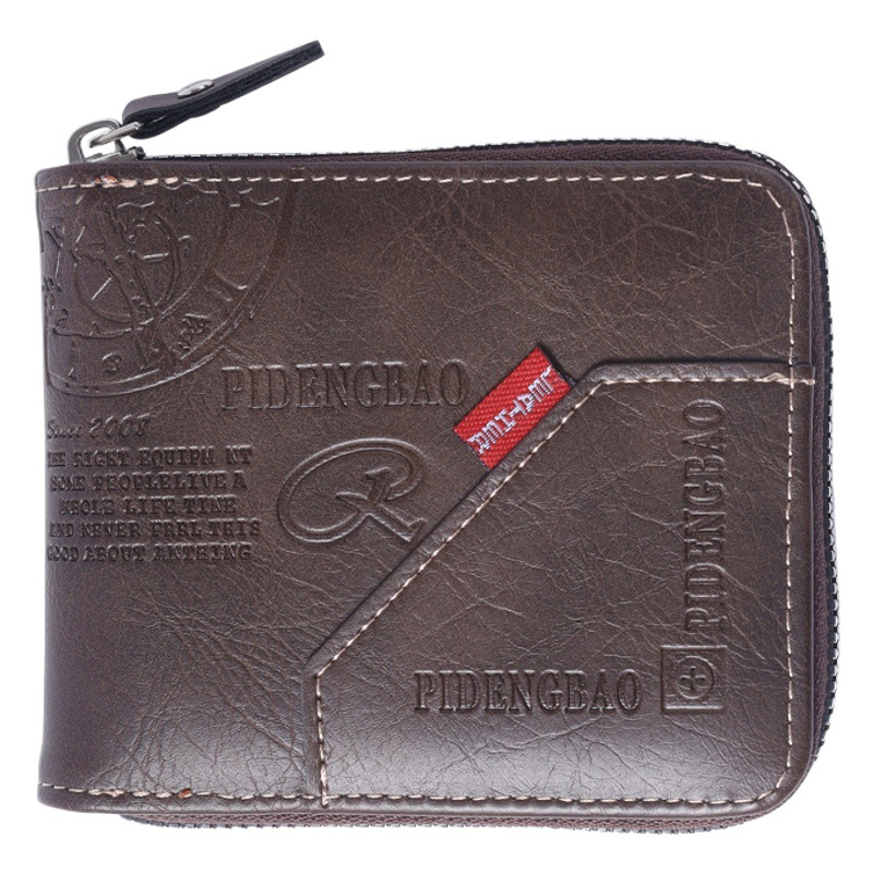 Cartera transfronteriza billetera de los hombres vintage casual PU cuero cremallera cartera titular de la tarjeta dos veces la cartera de los hombres horizontales cortos