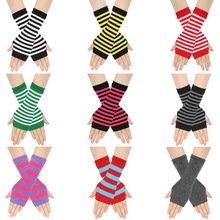 跨境针织漏指手套cospla动漫条纹穿指手腕袖套儿童露指手臂套薄款