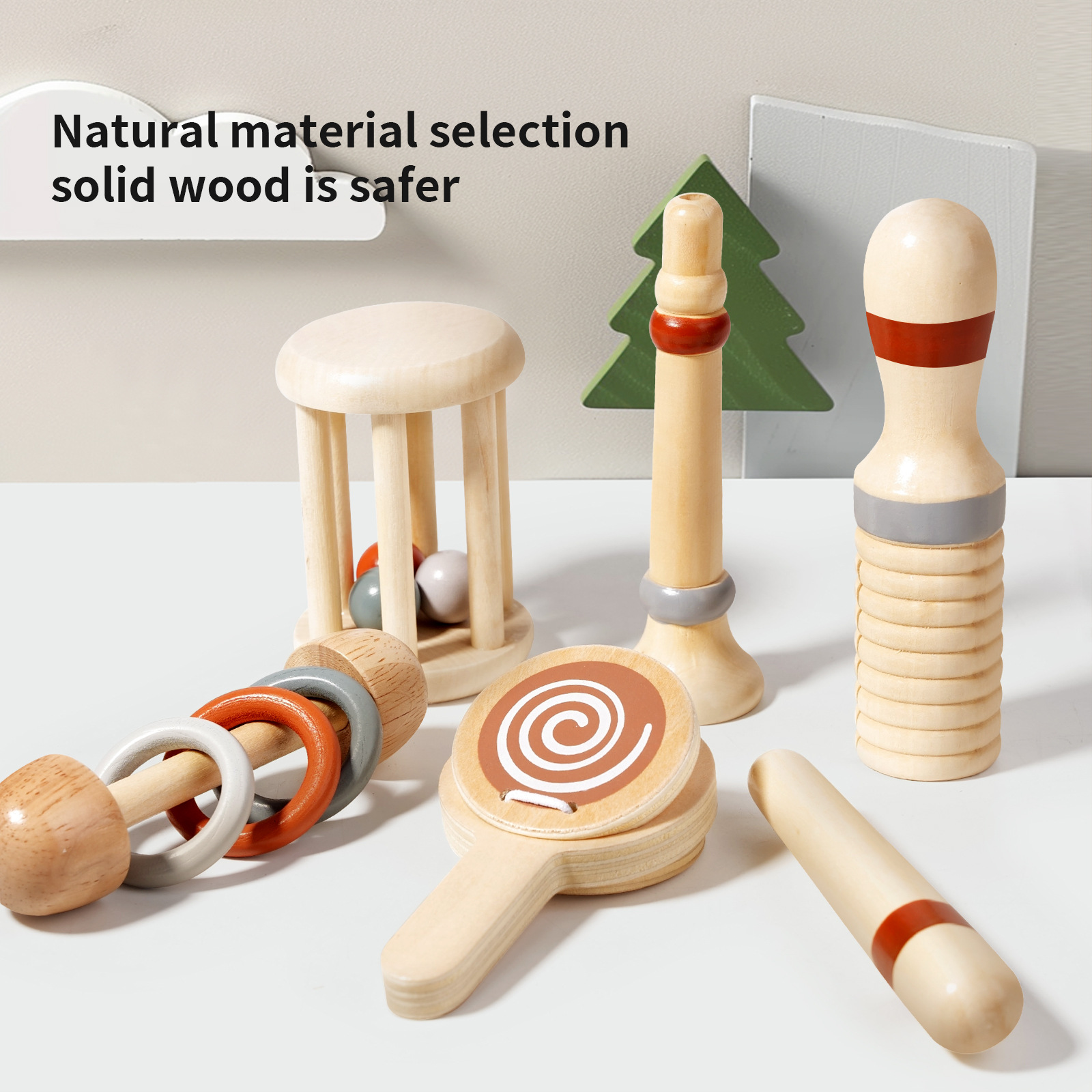 Toque sensorial Montessori de madera para calmar al bebé, sonajero de mano de animal, palo molar, apretar los dientes, ejercicio, agarrar juguetes para padres e hijos