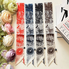 Classic flamingo narrow thin silk scarf small long strip women's Japanese style scarf fringe tie bag packaging decoration suit tie