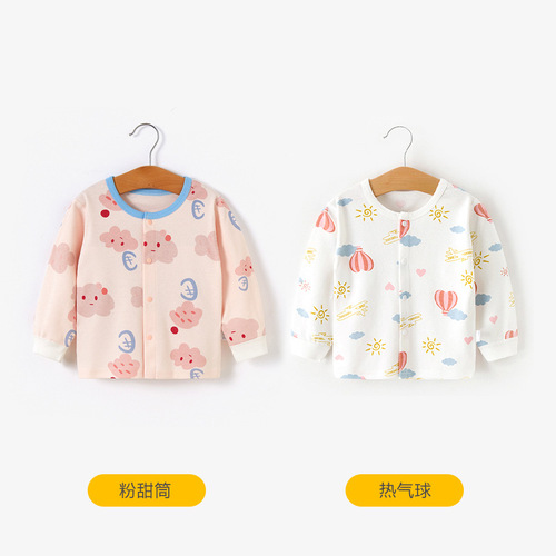 Baby Spring Clothing Pure Cotton Cardigan Baby T-shirt Toddler Base Shirt Long Sleeve Infant Autumn Clothes Spring and Autumn Wholesale