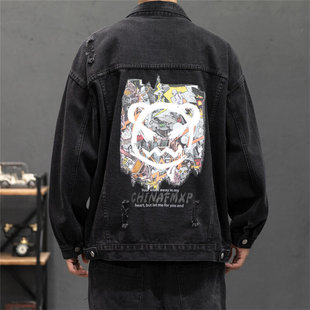 Autumn 2024 new men's Joker Denim jacket hole plus size casual coat a generation of hair