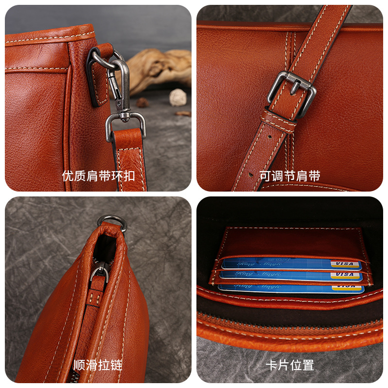 Amazon Bestseller Cross-Border Underarm Bag Retro Top Grain Cowhide Small Square Bag Versatile Luxury Single Shoulder Baguette Bag For Women - Thumbnail 3