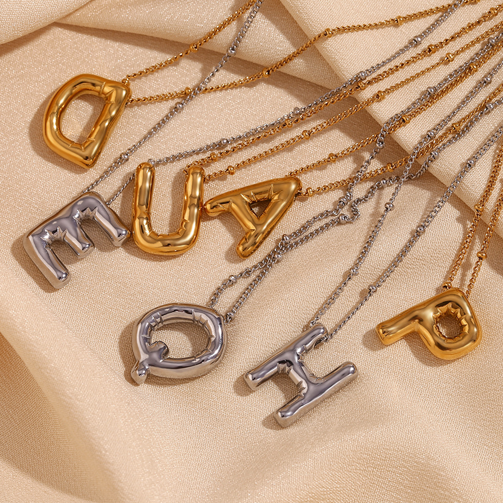 curb chain Chain Type PVD Coated Real Gold Plated Letter 316L Stainless Steel Simple Style Waterproof Non Tarnish Surgical Steel 316L Stainless Steel Pendant Necklace