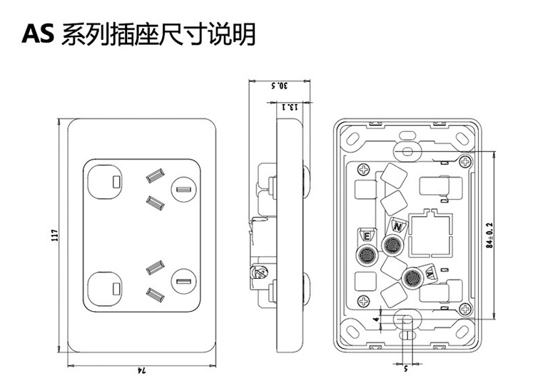 FIKO Foreign Trade Socket with Australian Standard for 2-Position Switch, 2x15A Three-Pole Three-Hole 3-Eye Power Socket Panel